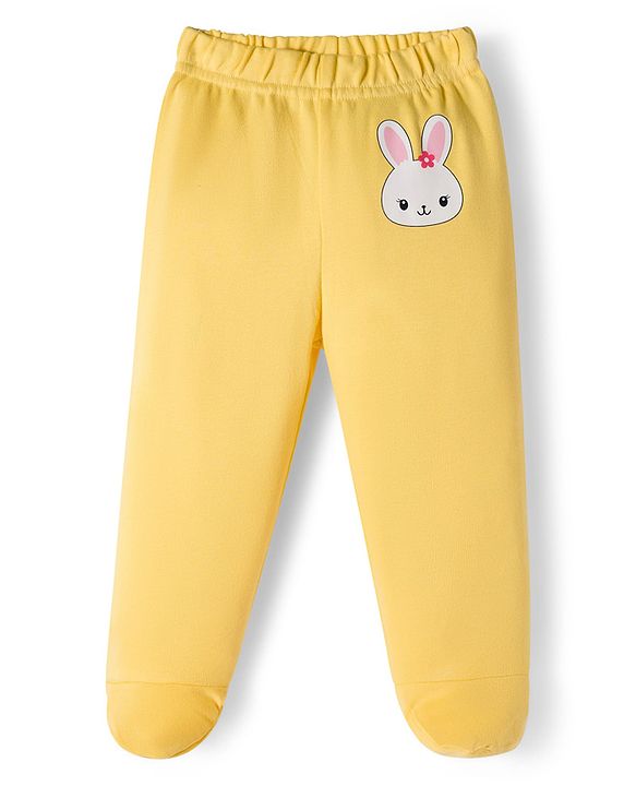 Babyhug Cotton Knit Full Length Bootie Leggings With Polka Dot & Floral Print Pack Of 3 - White Pink & Yellow