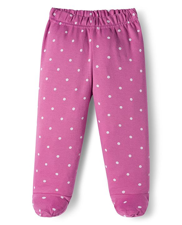 Babyhug Cotton Knit Full Length Bootie Leggings With Polka Dot & Floral Print Pack Of 3 - White Pink & Yellow