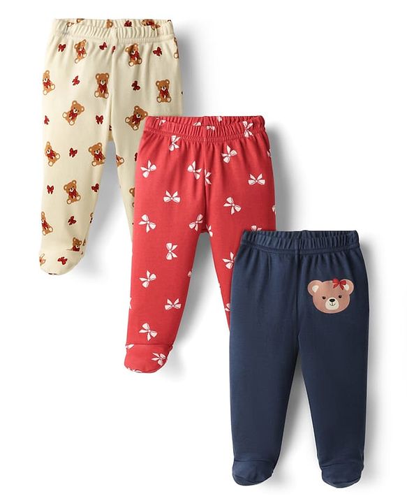 Babyhug Cotton Interlock Knit Animal Printed Bootie Leggings Pack of 3 - Multicolor
