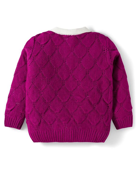 Babyhug Knitted Full Sleeves Solid Color Pullover Sweater with Polo Collar - Red