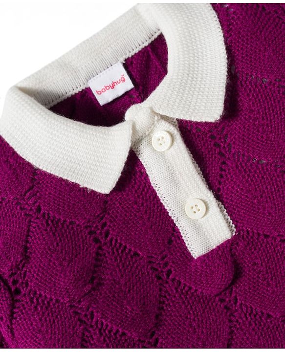 Babyhug Knitted Full Sleeves Solid Color Pullover Sweater with Polo Collar - Red