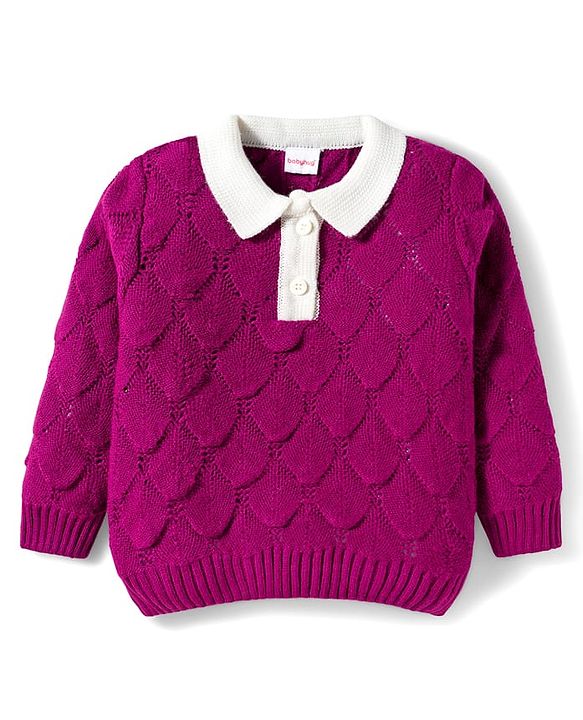 Babyhug Knitted Full Sleeves Solid Color Pullover Sweater with Polo Collar - Red