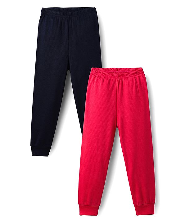 Babyhug Knit Full Length Solid Color Thermal Inner Wear Legging Pack of 2 - Navy Blue & Red