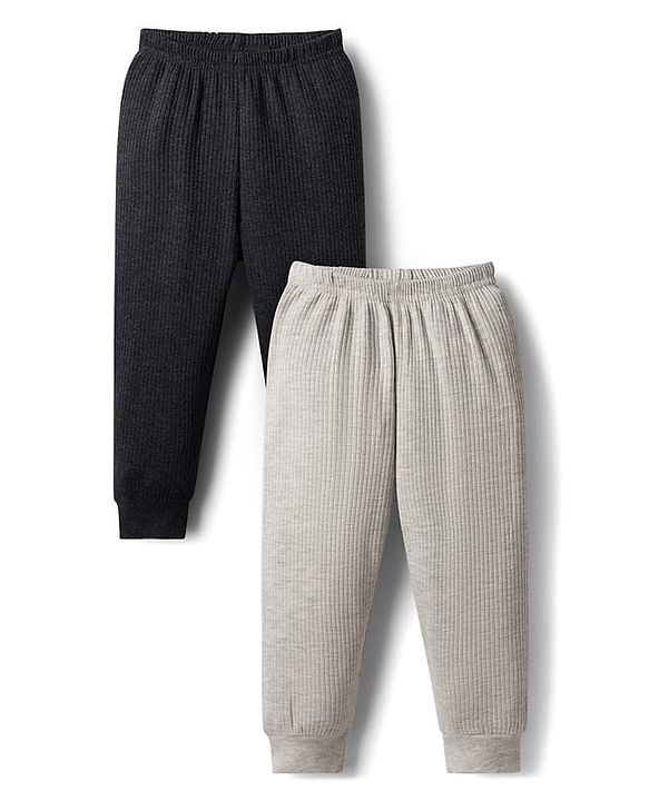Babyhug Knit Full Length Solid Color Thermal Inner Wear Legging Pack of 2 - Charcoal Grey & Light Grey