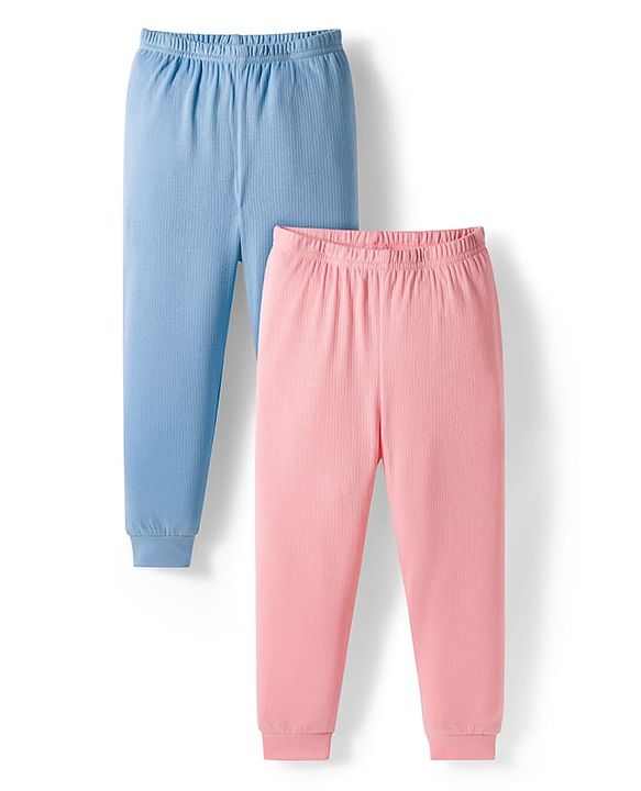 Babyhug Knit Full Length Thermal Wear Solid Leggings Pack of 2 - Pink & Light Blue