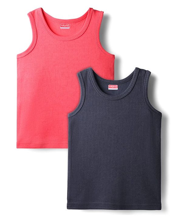Babyhug Cotton Knit Sleeveless Solid Coloured Thermal Wear Vest Pack Of 2 - Navy Blue & Dark Pink