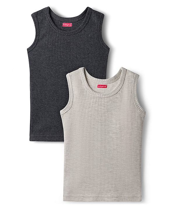 Babyhug Knit Sleeveless Solid Color Thermal Vests Pack of 2 - Light Grey & Charcoal Grey