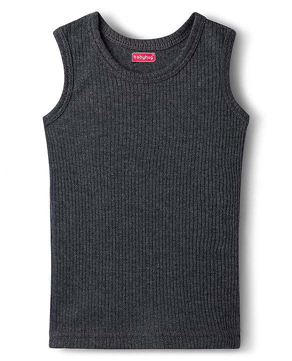 Babyhug Knit Sleeveless Solid Color Thermal Vests Pack of 2 - Light Grey & Charcoal Grey