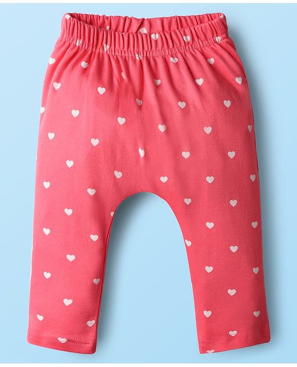 Babyhug Cotton Knit Full Length Diaper Leggings With Bunny & Heart Print Pack Of 3 - Pink & White