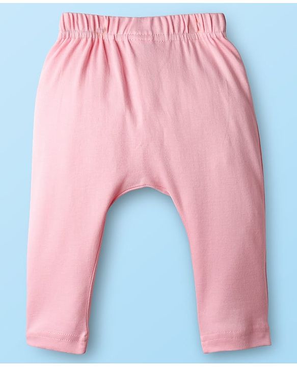 Babyhug Cotton Knit Full Length Diaper Leggings With Bunny & Heart Print Pack Of 3 - Pink & White
