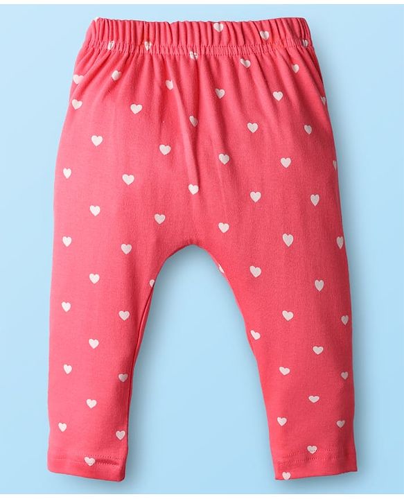 Babyhug Cotton Knit Full Length Diaper Leggings With Bunny & Heart Print Pack Of 3 - Pink & White