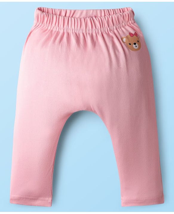 Babyhug Cotton Knit Full Length Diaper Leggings With Bunny & Heart Print Pack Of 3 - Pink & White