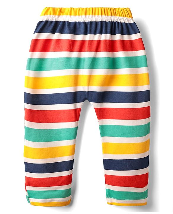 Babyhug Cotton Knit Full Length Stripes Dino & Vehicles Printed Diaper Leggings Pack Of 3 - Multi Colour