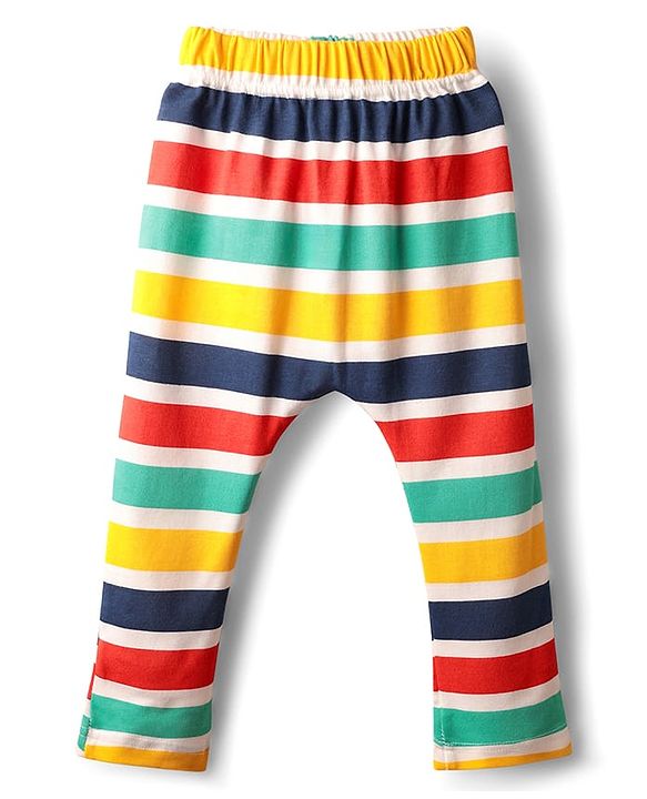 Babyhug Cotton Knit Full Length Stripes Dino & Vehicles Printed Diaper Leggings Pack Of 3 - Multi Colour