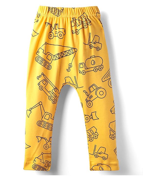 Babyhug Cotton Knit Full Length Stripes Dino & Vehicles Printed Diaper Leggings Pack Of 3 - Multi Colour