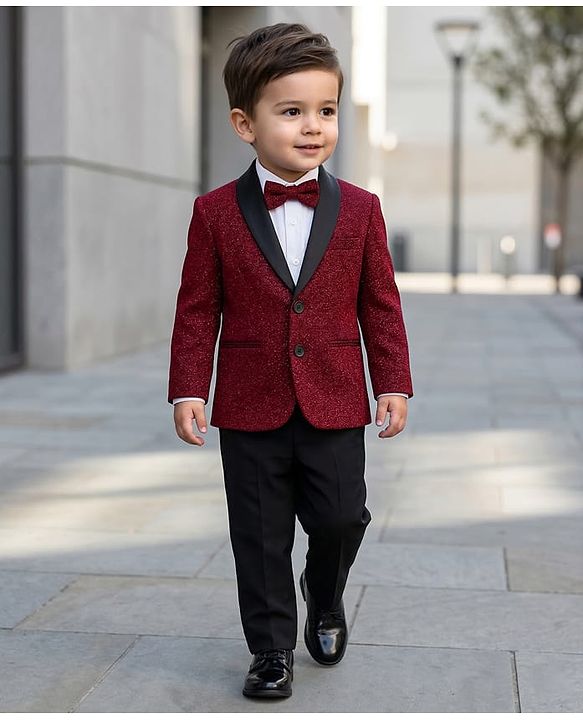 Babyhug Knit Full Sleeves Solid Color 3 Piece Party Suit with Bow Applique - Maroon