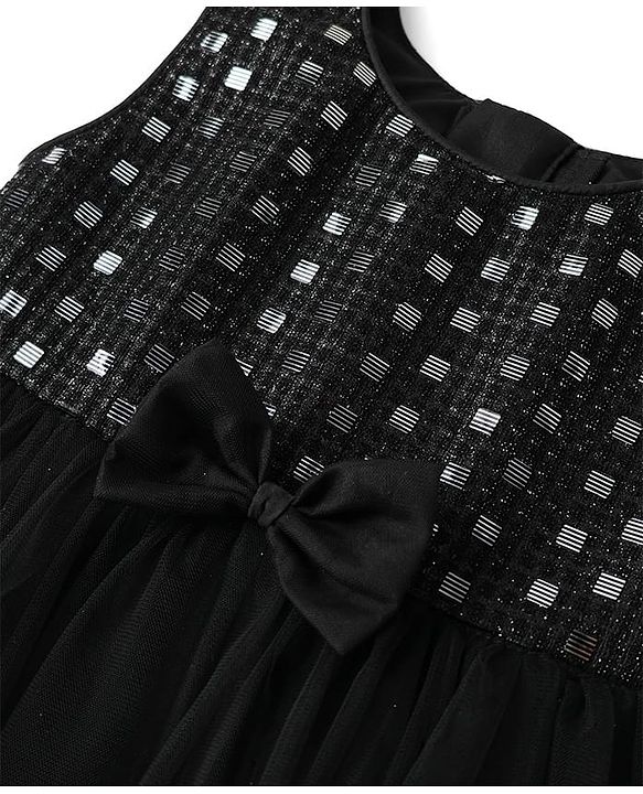 Babyhug Woven Sleeveless Mesh Party Dress with Yoke Embellishment - Black