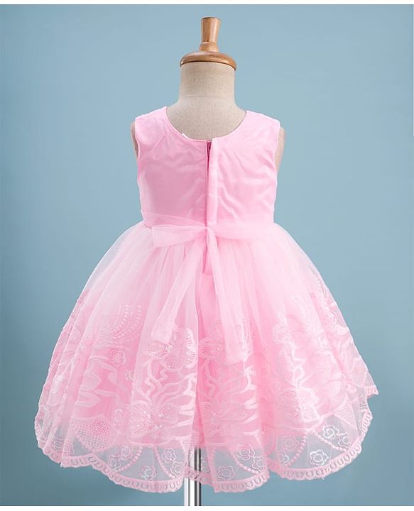Babyhug Sleeveless Sequins & Floral Embroidered Detailing Fit & Flare Mesh Party Dress - Pink