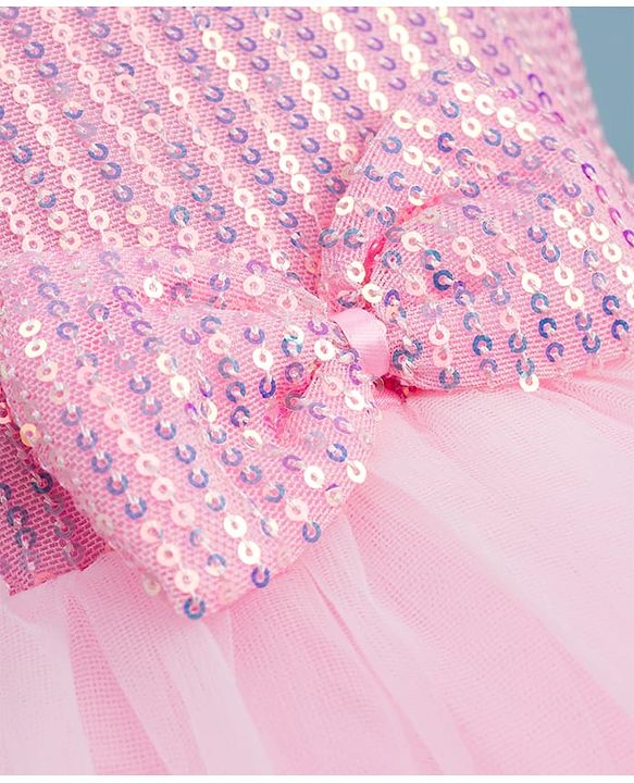 Babyhug Sleeveless Sequins & Floral Embroidered Detailing Fit & Flare Mesh Party Dress - Pink