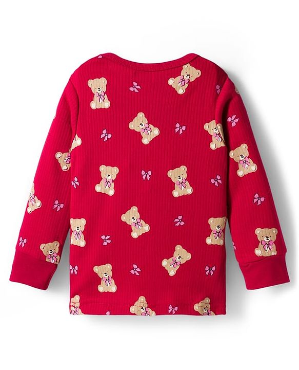 Babyhug Knit Full Sleeves Co-ords Pullover Thermal Wear Set with Bear Print - Maroon