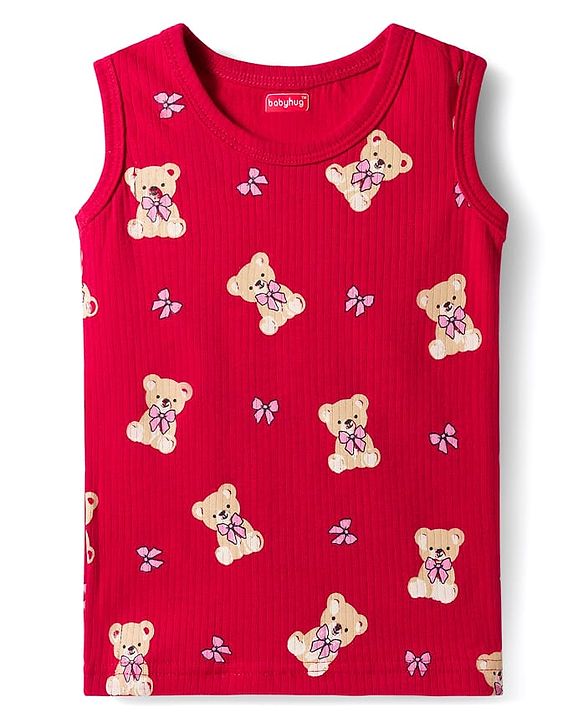 Babyhug Knit Full Sleeves Co-ords Pullover Thermal Wear Set with Bear Print - Maroon