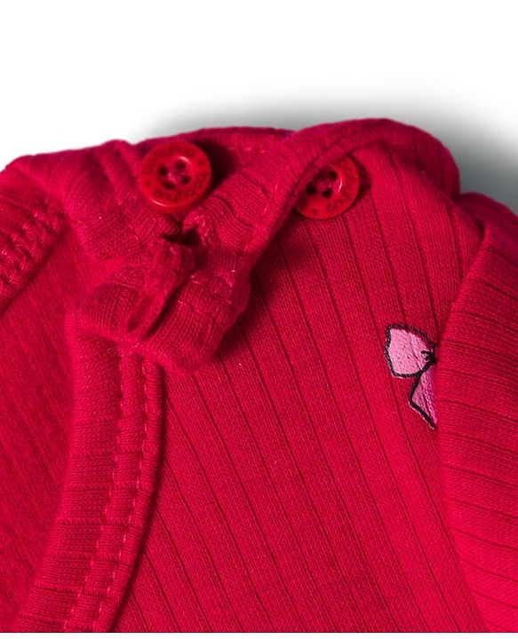 Babyhug Knit Full Sleeves Co-ords Pullover Thermal Wear Set with Bear Print - Maroon
