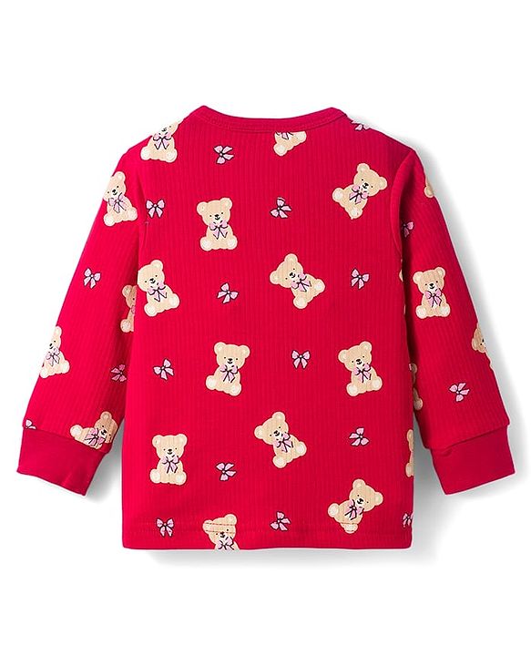Babyhug Knit Full Sleeves Bear Printed Co-ords Thermal Vest & Pant Set - Maroon