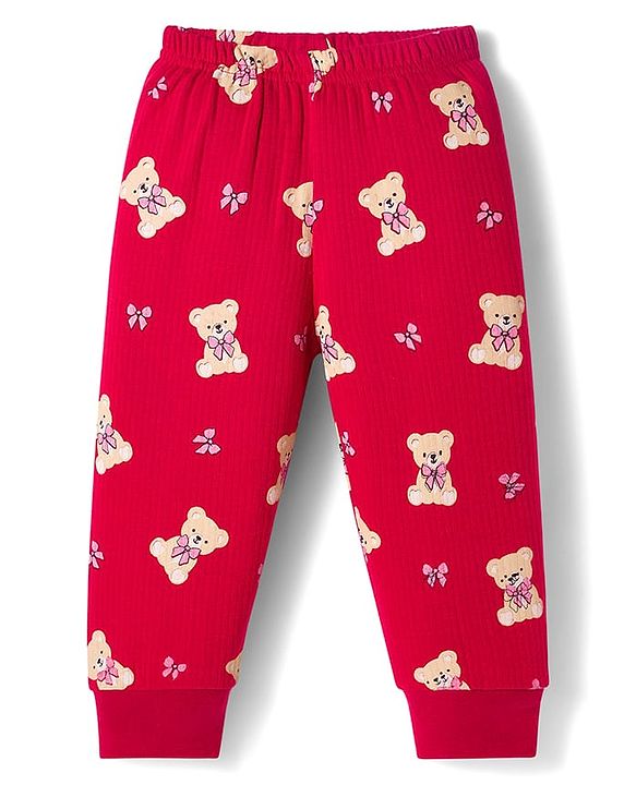 Babyhug Knit Full Sleeves Bear Printed Co-ords Thermal Vest & Pant Set - Maroon