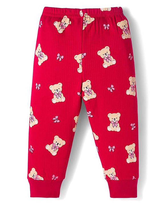 Babyhug Knit Full Sleeves Bear Printed Co-ords Thermal Vest & Pant Set - Maroon