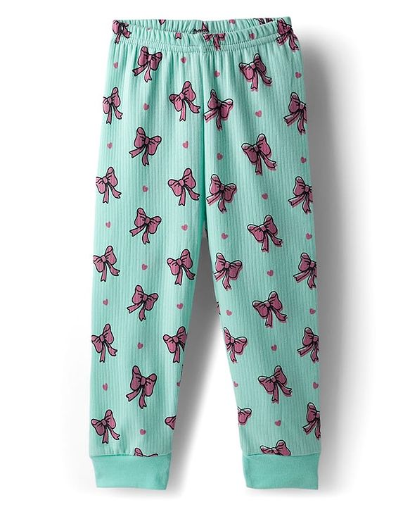 Babyhug Knit Full Sleeves Pullover & Sleeveless Thermal Vests & Pant Set with Bow Print - Turquoise