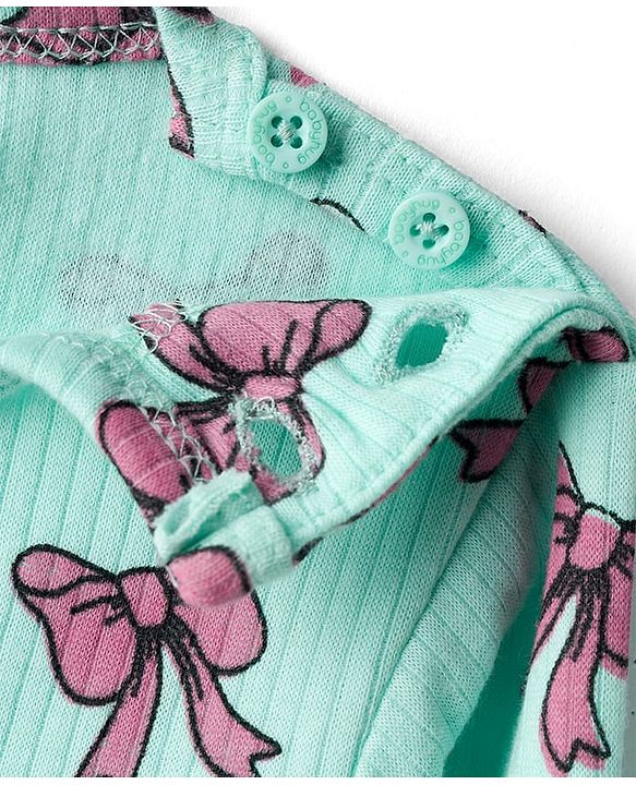 Babyhug Knit Full Sleeves Pullover & Sleeveless Thermal Vests & Pant Set with Bow Print - Turquoise