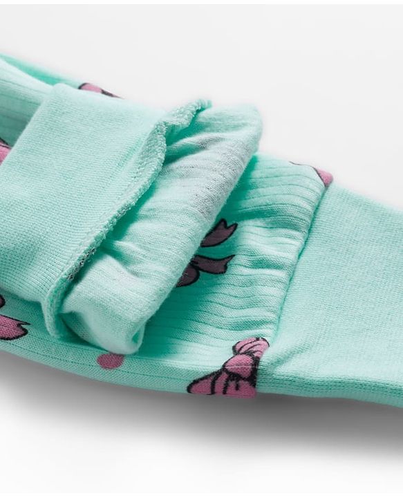 Babyhug Knit Full Sleeves Bow Printed Thermal Vest & Pant Set - Sea Green