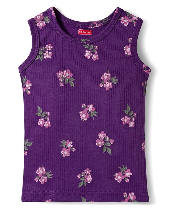 Babyhug Knit Full Sleeves Co-ords Pullover Thermal Wear Set with Floral Print - Purple