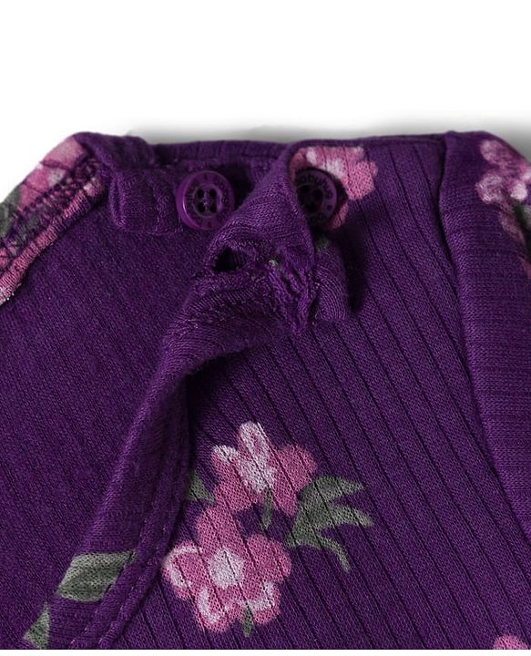 Babyhug Knit Full Sleeves Co-ords Pullover Thermal Wear Set with Floral Print - Purple