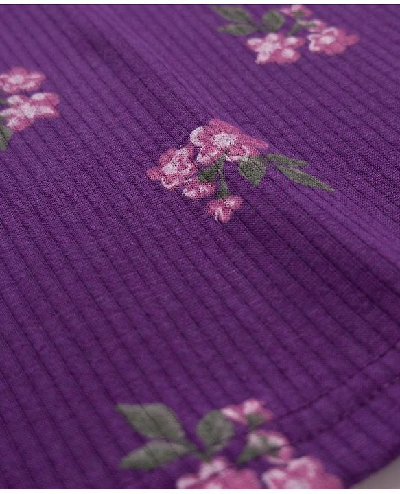 Babyhug Knit Full Sleeves Co-ords Pullover Thermal Wear Set with Floral Print - Purple