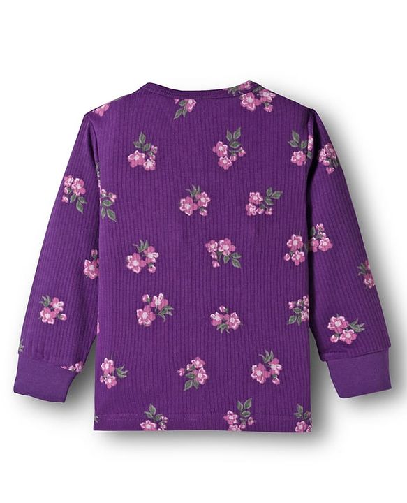 Babyhug Knit Full Sleeves Thermal Inner Wear Set With Floral Print - Purple