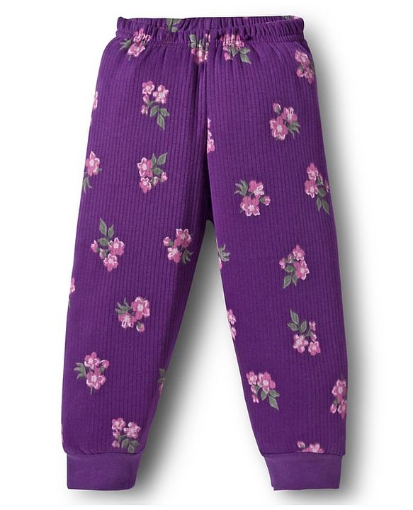 Babyhug Knit Full Sleeves Thermal Inner Wear Set With Floral Print - Purple