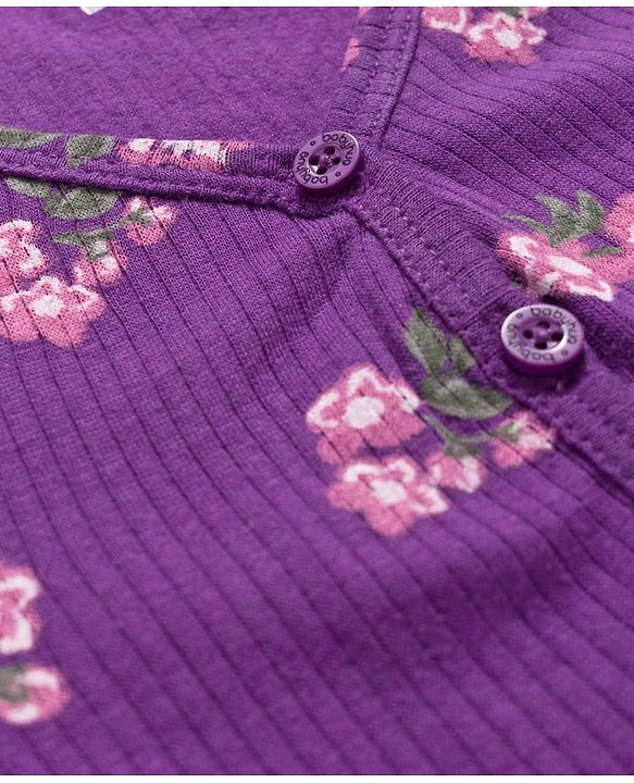 Babyhug Knit Full Sleeves Thermal Inner Wear Set With Floral Print - Purple