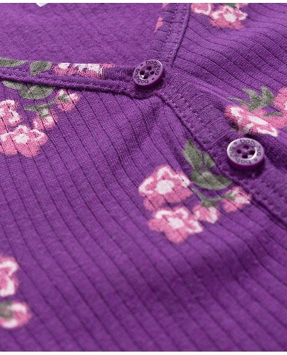 Babyhug Knit Full Sleeves Thermal Inner Wear Set With Floral Print - Purple