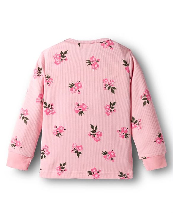 Babyhug Knit Full Sleeves Thermal Inner Wear Set With Vest & Floral Print - Pink