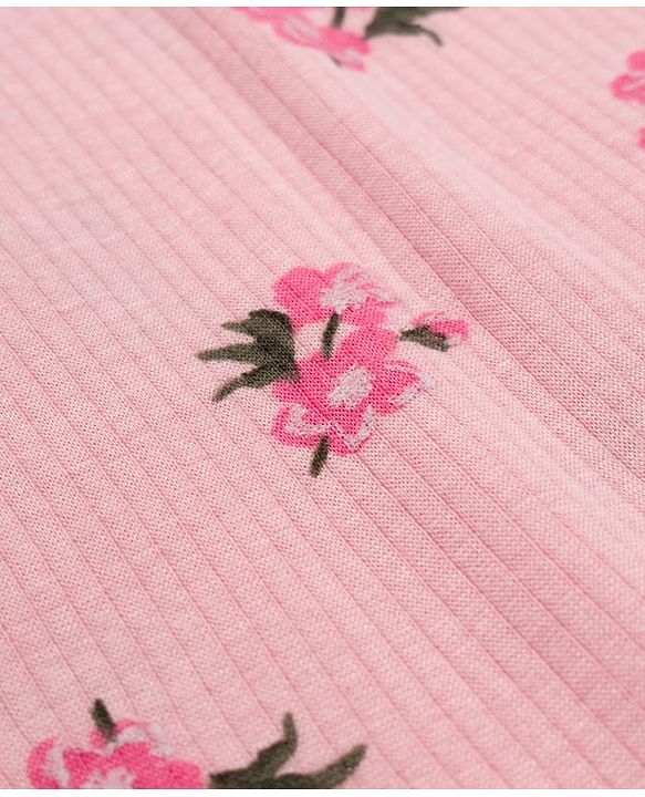 Babyhug Knit Full Sleeves Thermal Inner Wear Set With Vest & Floral Print - Pink
