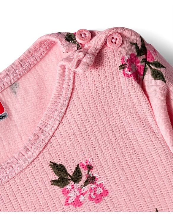 Babyhug Knit Full Sleeves Thermal Inner Wear Set With Vest & Floral Print - Pink