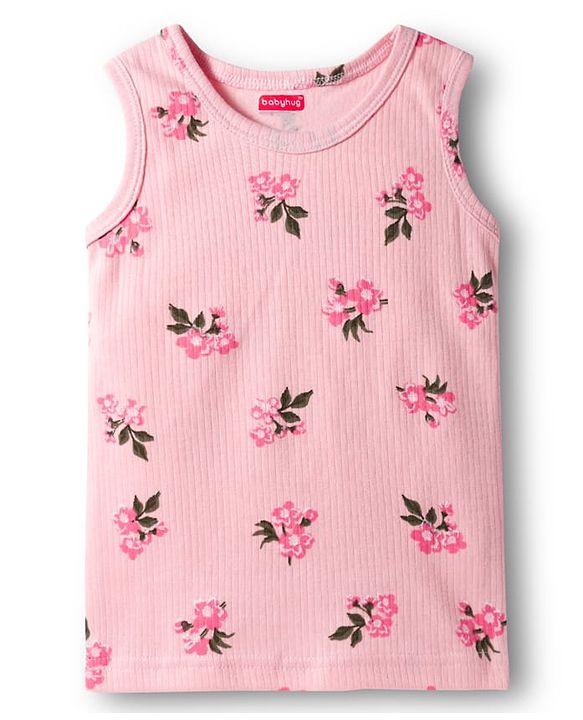 Babyhug Knit Full Sleeves Thermal Inner Wear Set With Vest & Floral Print - Pink