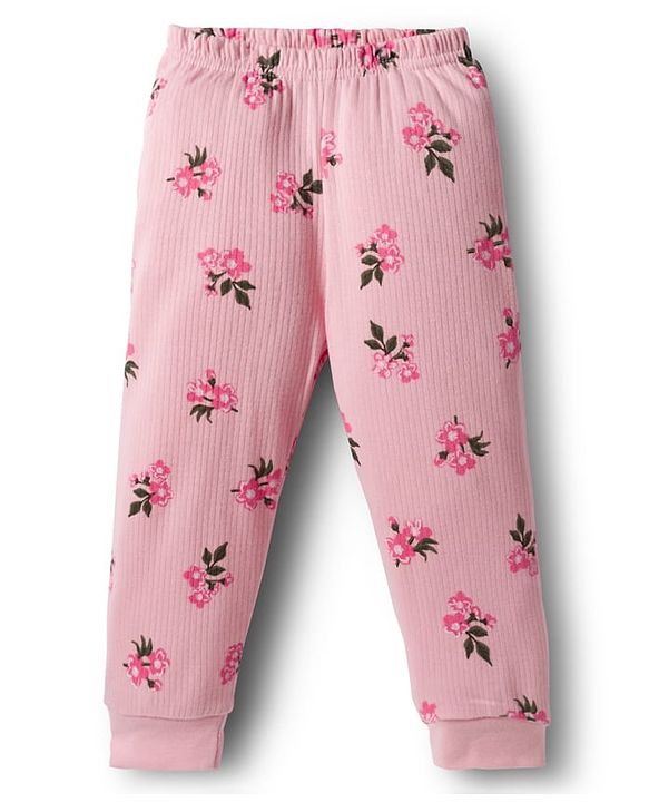 Babyhug Knit Full Sleeves Thermal Inner Wear Set With Vest & Floral Print - Pink