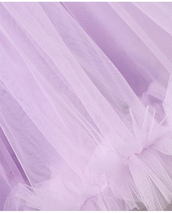 Babyhug Woven Sleeveless Mesh Party Dress With Floral Applique & Sequin Detailing On Yoke - Lavender