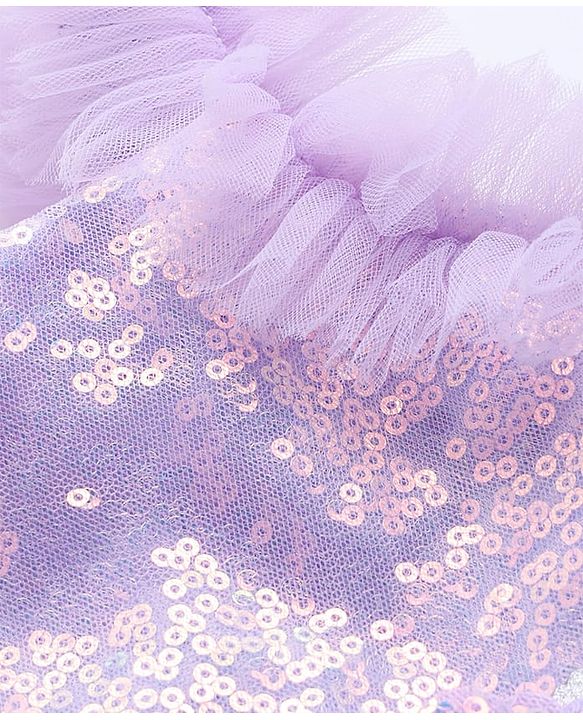Babyhug Woven Sleeveless Mesh Party Dress With Floral Applique & Sequin Detailing On Yoke - Lavender