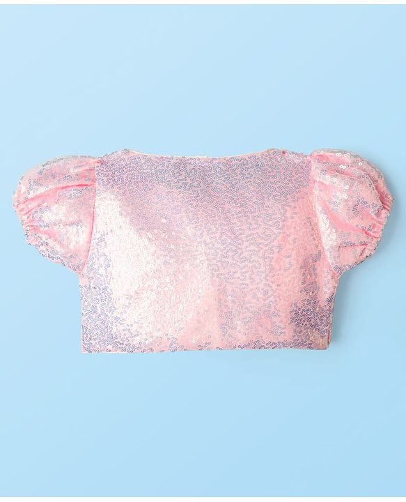 Babyhug Woven Mesh Party Dress with Half Sleeves Shrug with Sequin Detailing & Bow Applique - Pink