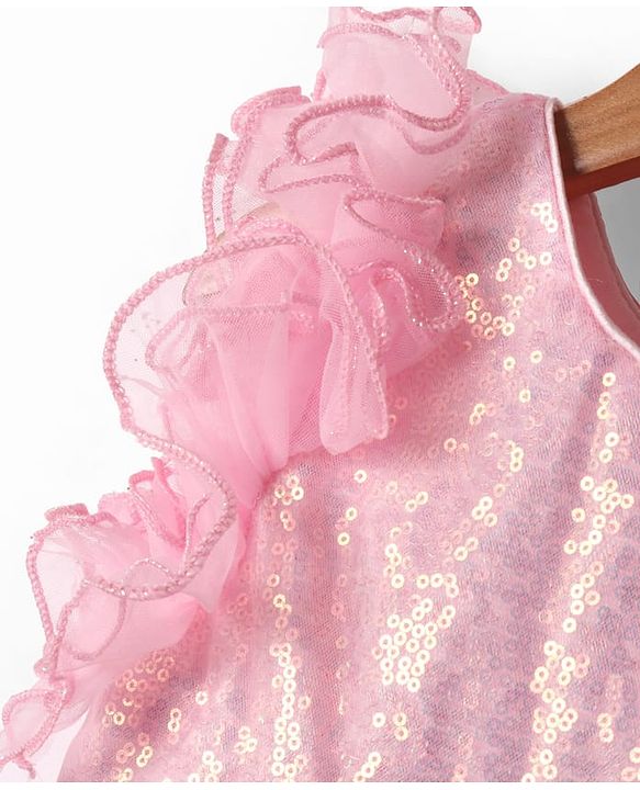 Babyhug Woven Sleeveless Flare Party Dress with Bow & Sequinned Applique - Pink