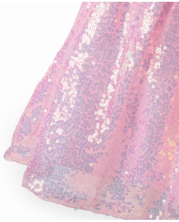Babyhug Woven Sleeveless Flare Party Dress with Bow & Sequinned Applique - Pink