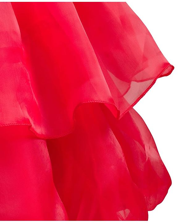 Babyhug Woven Sleeveless Layered Party Dress With Sequin & Frill Detailing - Red